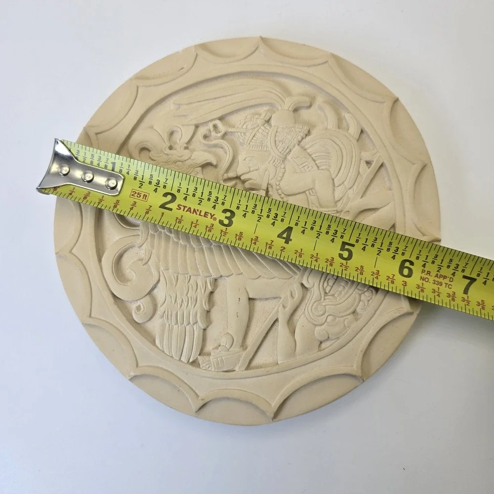 Vintage G. Silva Mayan Aztec Relief Wall Plaque Cast‎ Stone Chalkware Art 6.5
